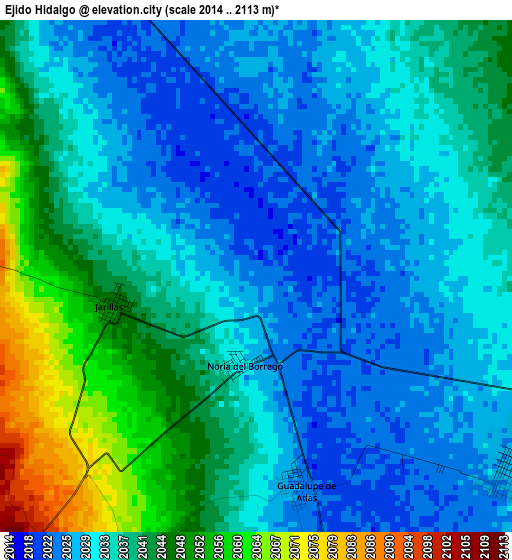 Ejido Hidalgo elevation map