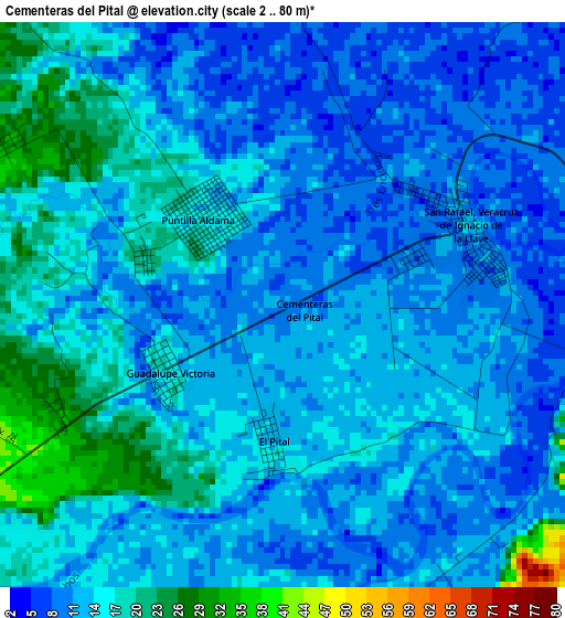 Cementeras del Pital elevation map