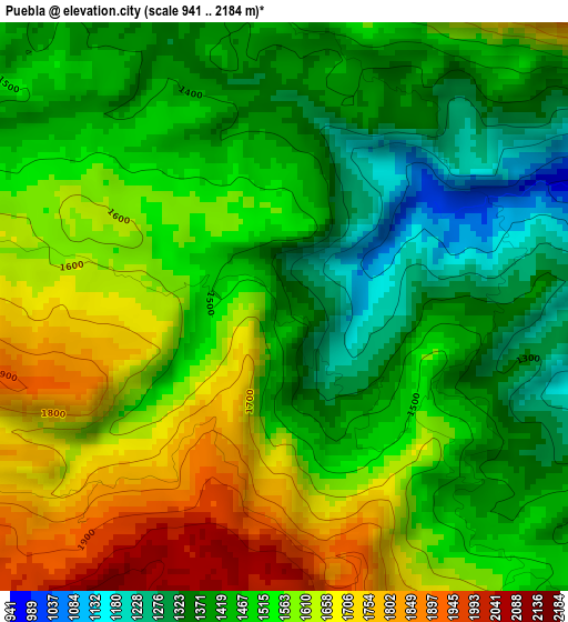 Puebla elevation map