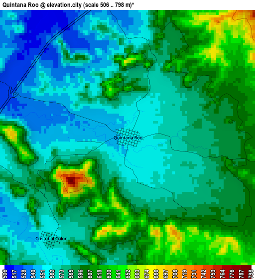 Quintana Roo elevation map