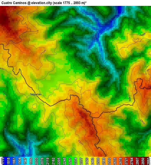 Cuatro Caminos elevation map