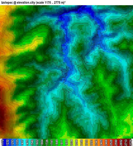 Izotepec elevation map