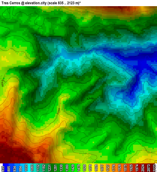 Tres Cerros elevation map