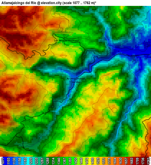 Atlamajalcingo del Río elevation map