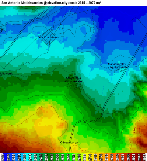 San Antonio Matlahuacales elevation map