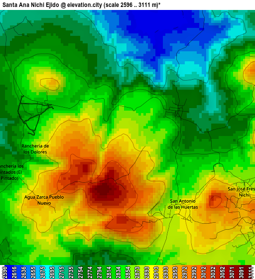 Santa Ana Nichi Ejido elevation map