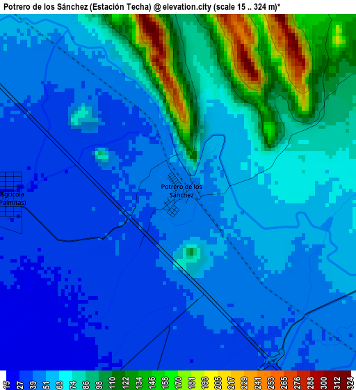 Potrero de los Sánchez (Estación Techa) elevation map