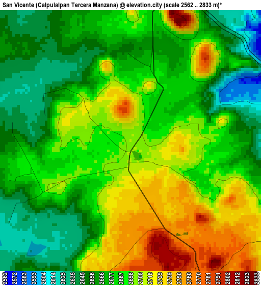 San Vicente (Calpulalpan Tercera Manzana) elevation map