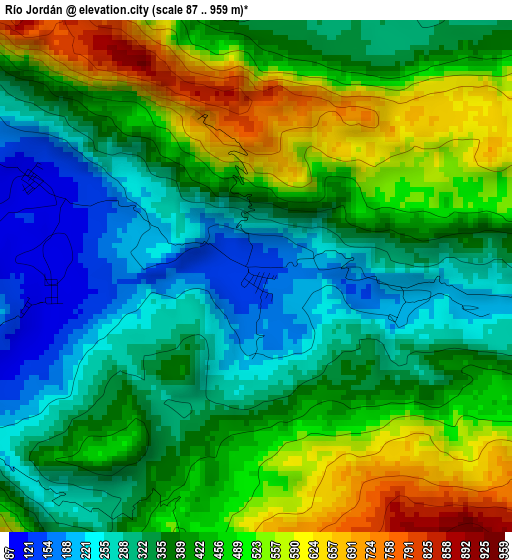 Río Jordán elevation map