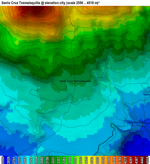 Santa Cruz Texmalaquilla elevation map