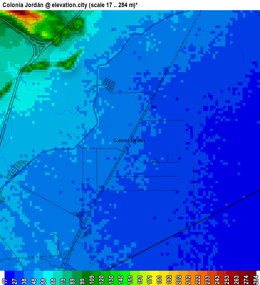 Colonia Jordán elevation map