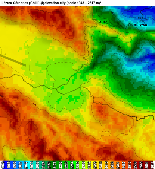 Lázaro Cárdenas (Chilil) elevation map