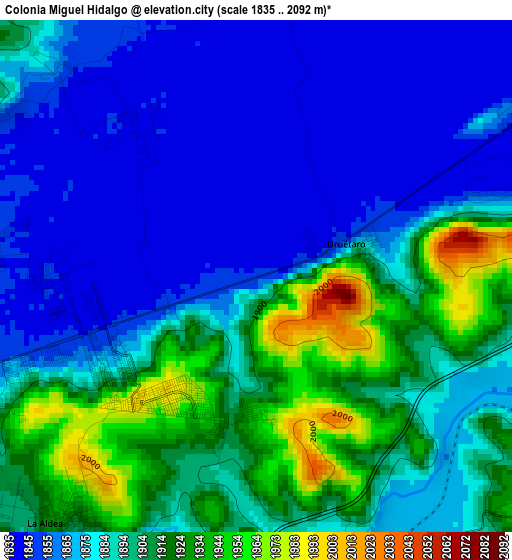 Colonia Miguel Hidalgo elevation map