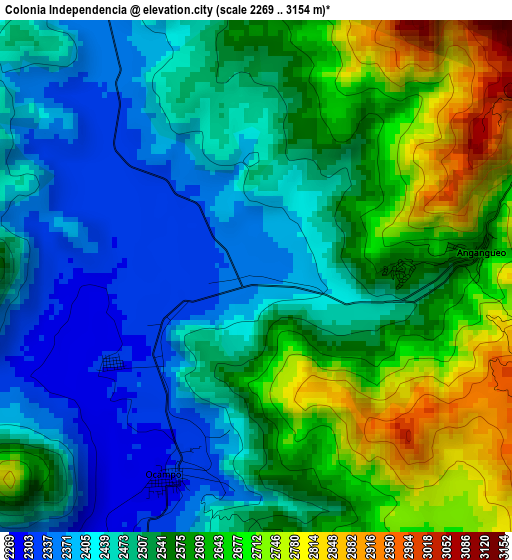 Colonia Independencia elevation map