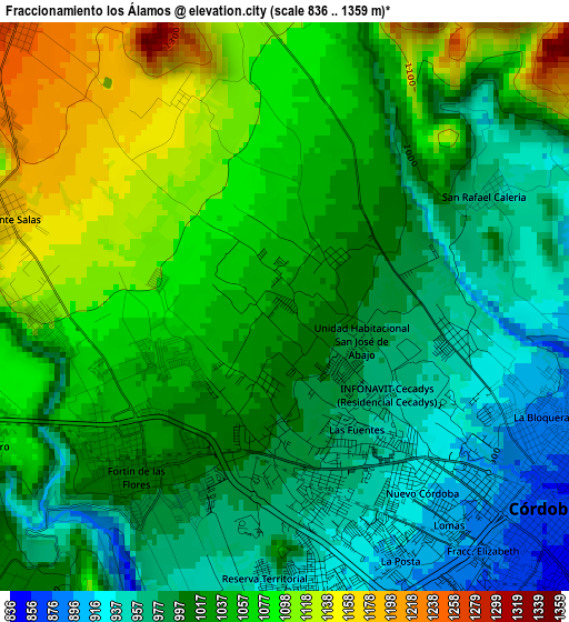 Fraccionamiento los Álamos elevation map