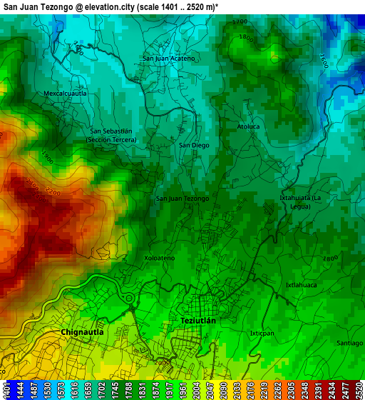 San Juan Tezongo elevation map
