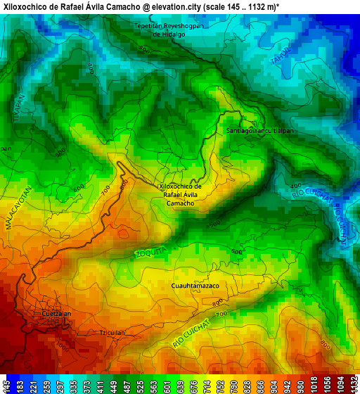 Xiloxochico de Rafael Ávila Camacho elevation map