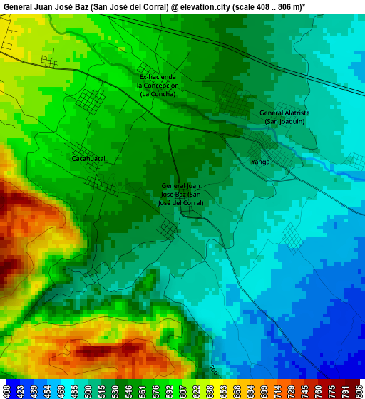 General Juan José Baz (San José del Corral) elevation map