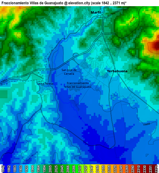 Fraccionamiento Villas de Guanajuato elevation map