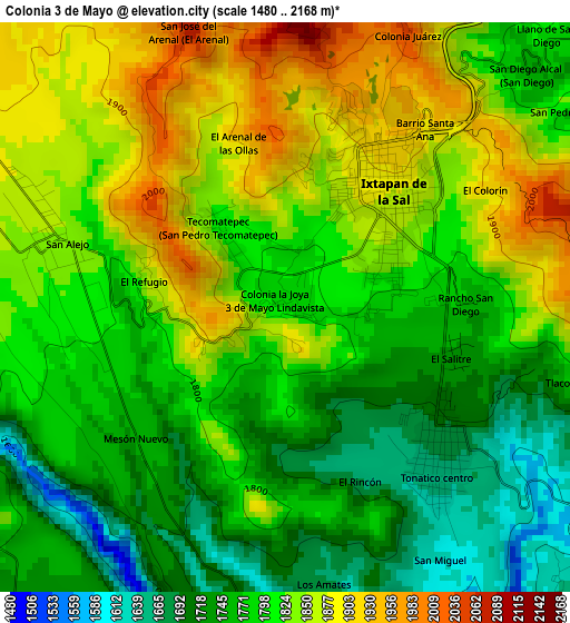 Colonia 3 de Mayo elevation map