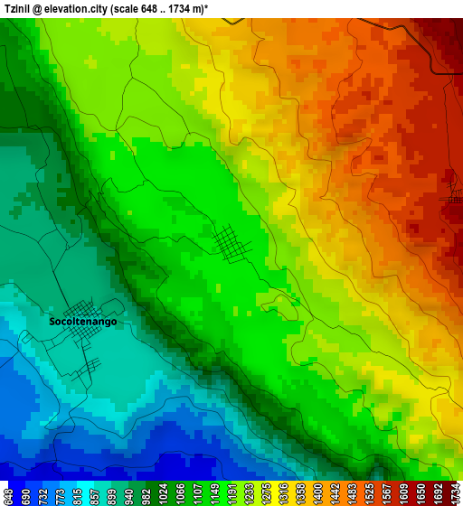 Tzinil elevation map