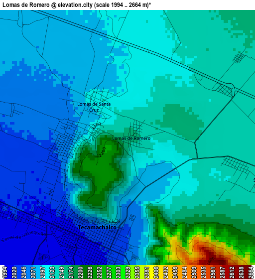 Lomas de Romero elevation map