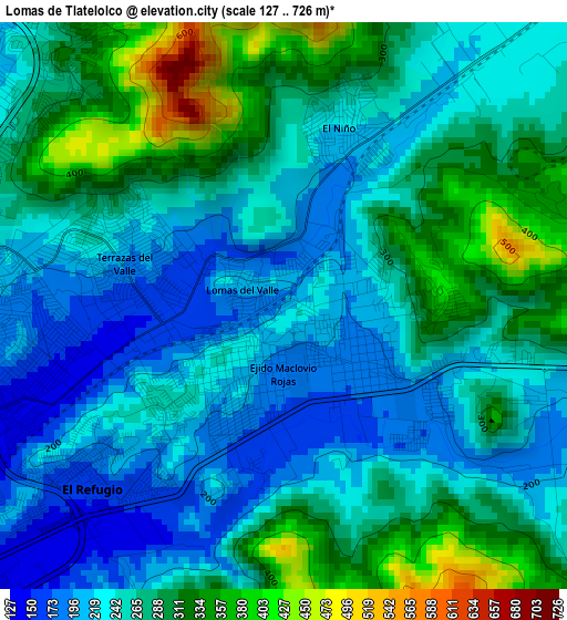 Lomas de Tlatelolco elevation map