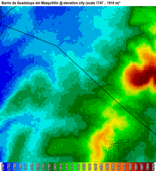 Barrio de Guadalupe del Mezquitillo elevation map