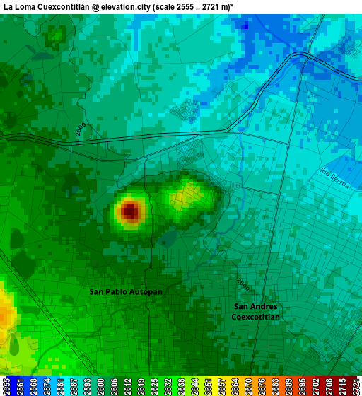 La Loma Cuexcontitlán elevation map