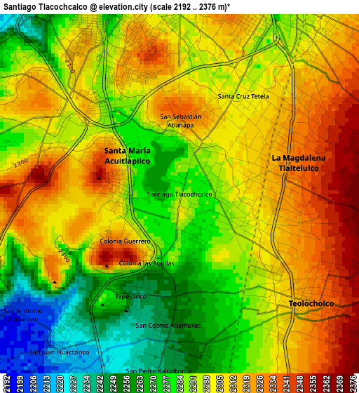 Santiago Tlacochcalco elevation map