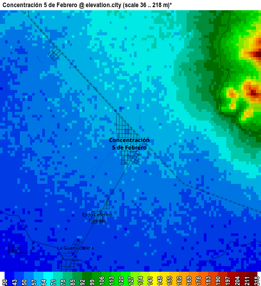 Concentración 5 de Febrero elevation map