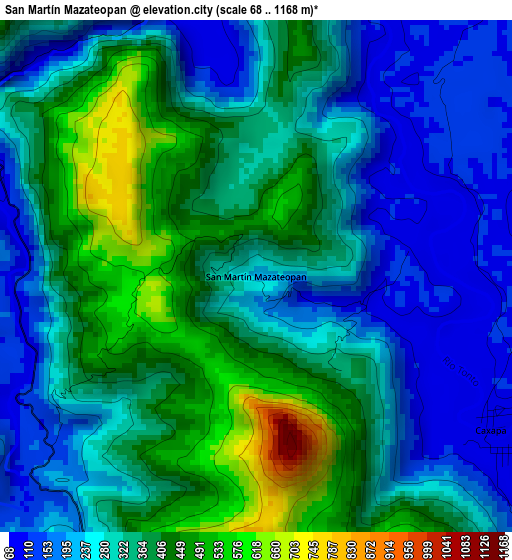 San Martín Mazateopan elevation map