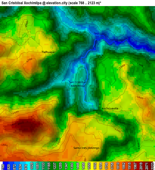 San Cristóbal Xochimilpa elevation map