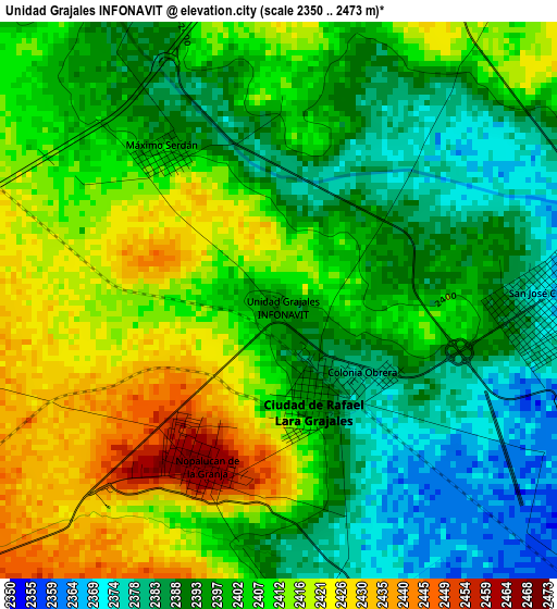 Unidad Grajales INFONAVIT elevation map