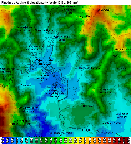 Rincón de Aguirre elevation map