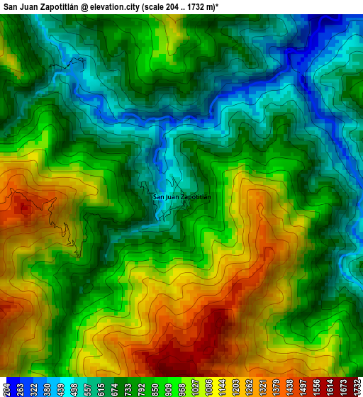 San Juan Zapotitlán elevation map