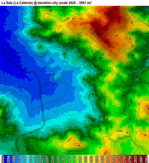 La Sala (La Caliente) elevation map