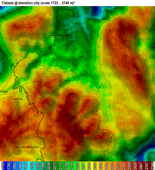 Tlatzala elevation map