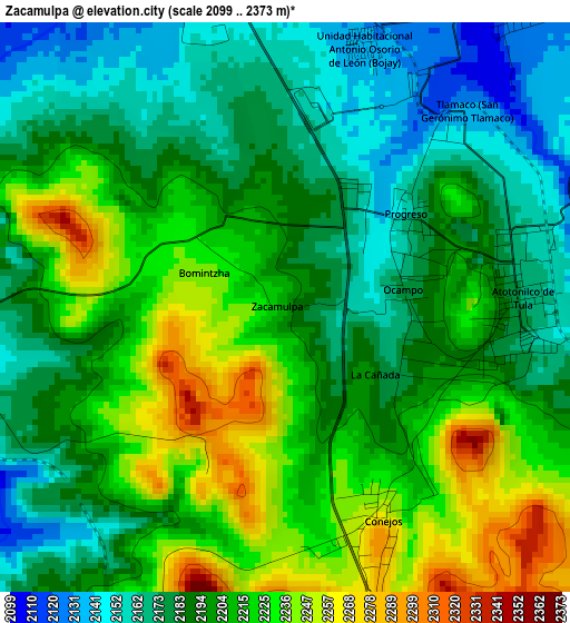 Zacamulpa elevation map