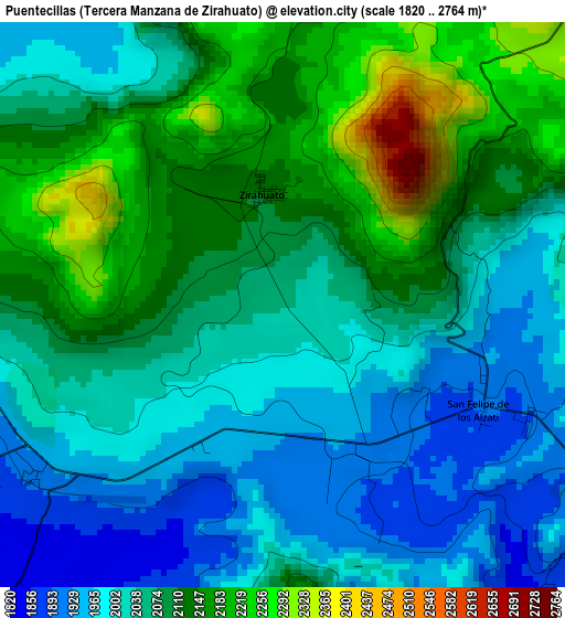 Puentecillas (Tercera Manzana de Zirahuato) elevation map