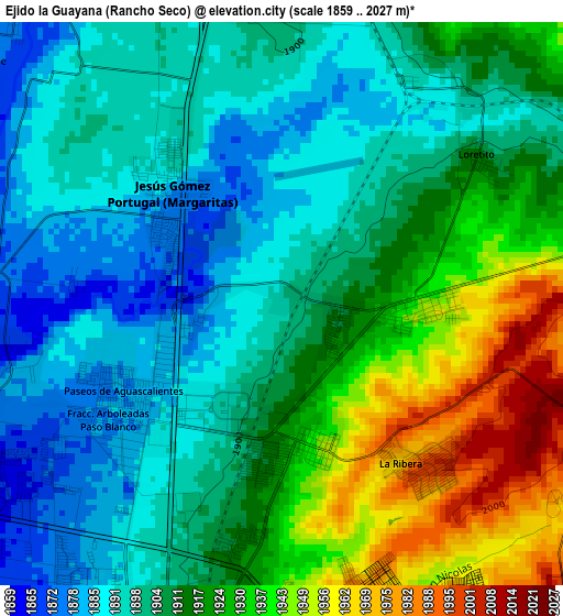 Ejido la Guayana (Rancho Seco) elevation map