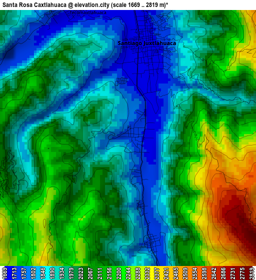 Santa Rosa Caxtlahuaca elevation map