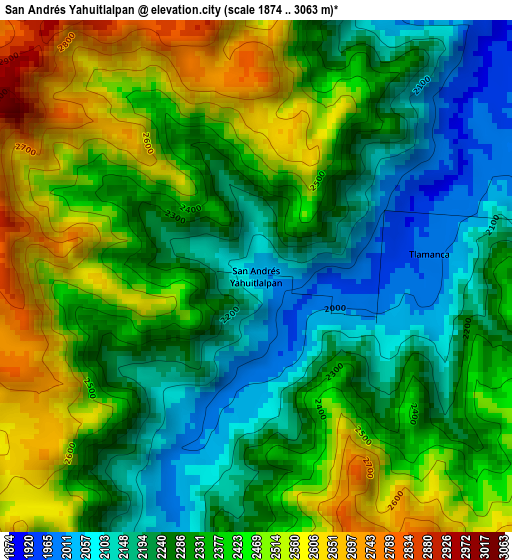 San Andrés Yahuitlalpan elevation map