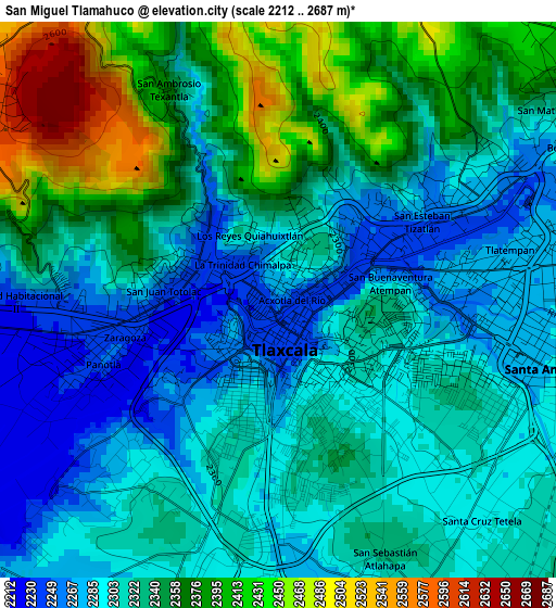 San Miguel Tlamahuco elevation map