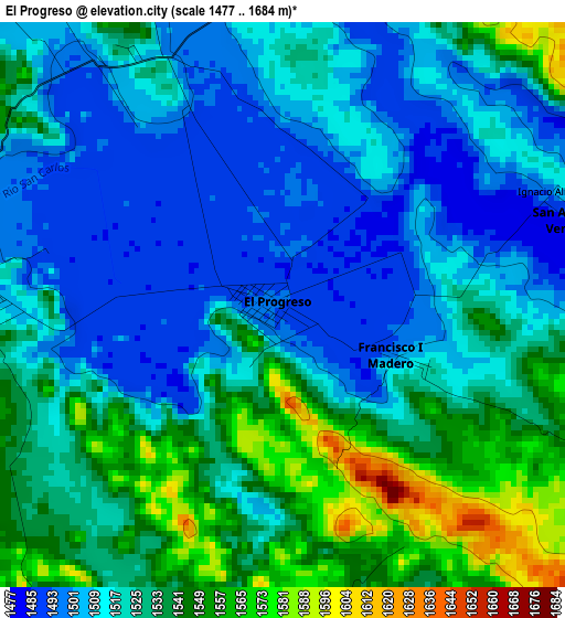 El Progreso elevation map