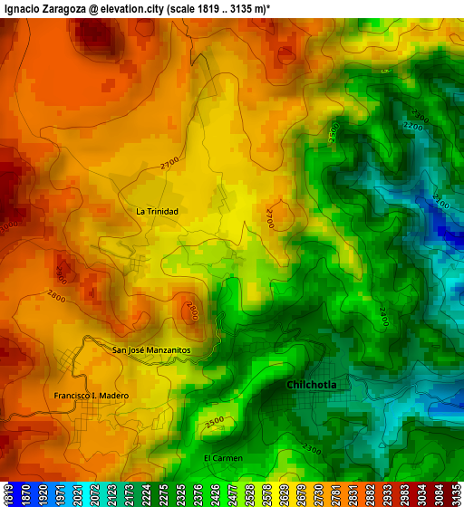 Ignacio Zaragoza elevation map