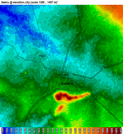 Gweru elevation map