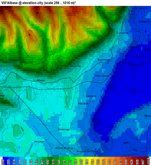 Vill'Albese elevation map