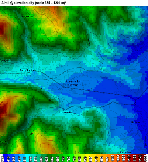 Airali elevation map