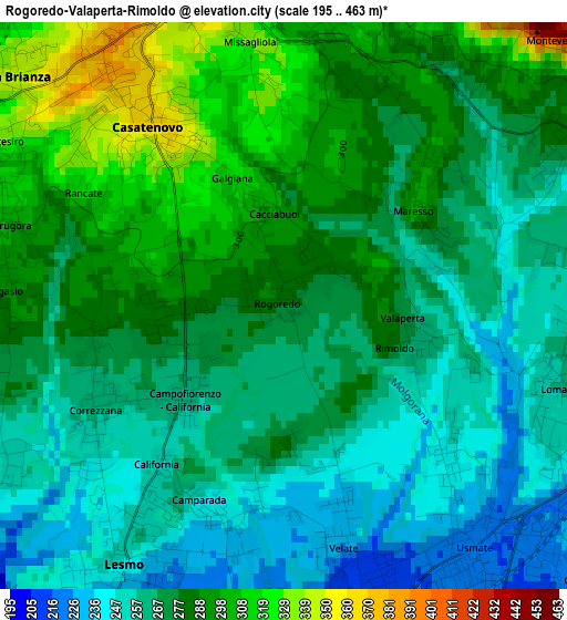 Rogoredo-Valaperta-Rimoldo elevation map